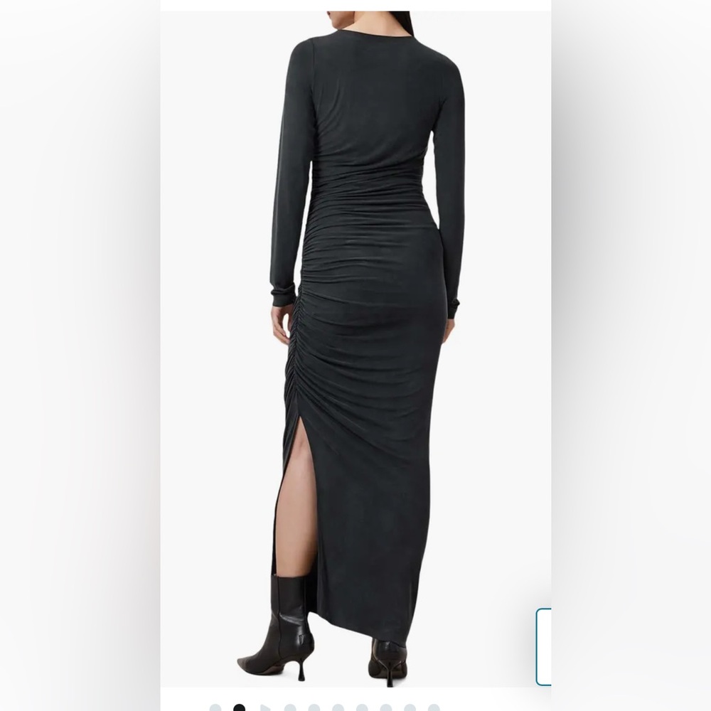 🆕 All Saints Hanako Long Sleeve Ruched Dark Gray Asymmetrical Dress 8UK (4US) - Picture 3 of 16
